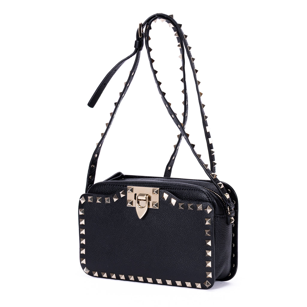 Shoulder Bag Rockstud Studded Camera Crossbody Black Studded Calfskin Leather