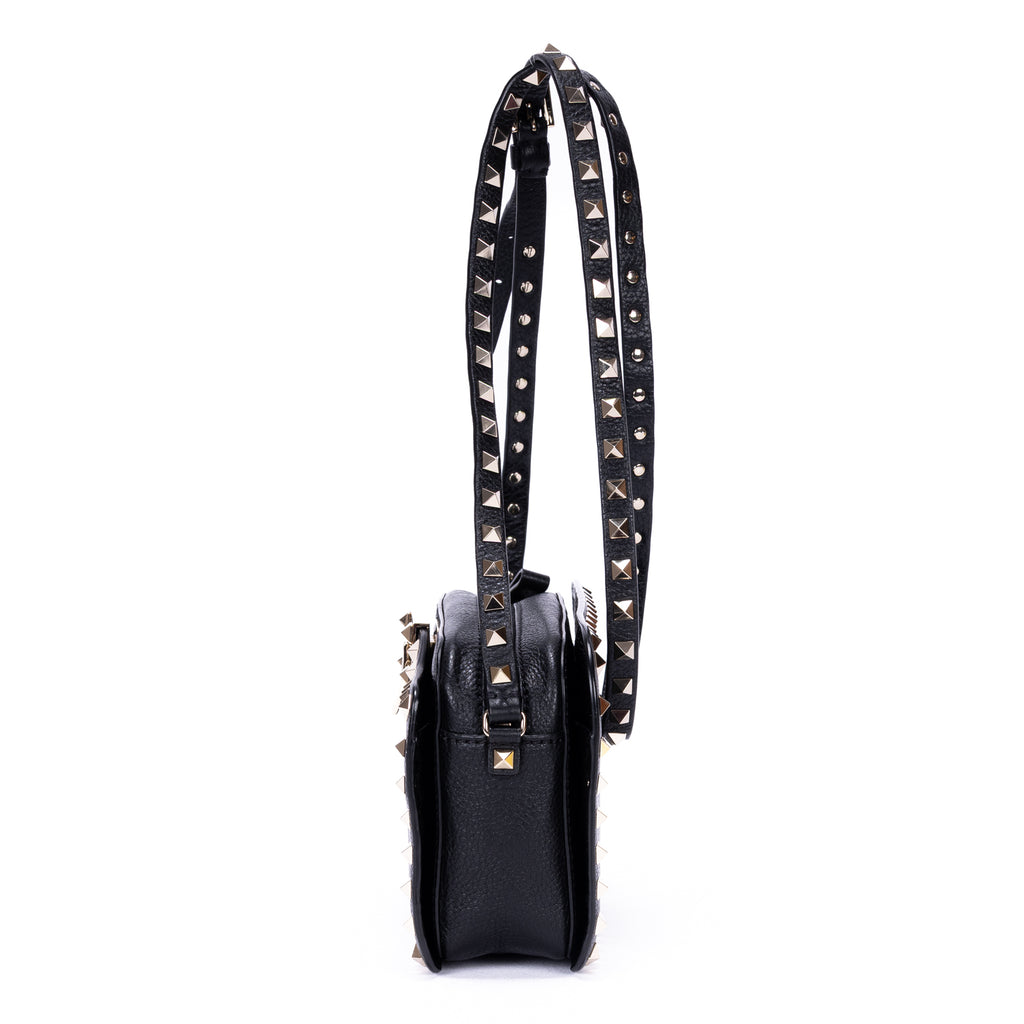 Shoulder Bag Rockstud Studded Camera Crossbody Black Studded Calfskin Leather