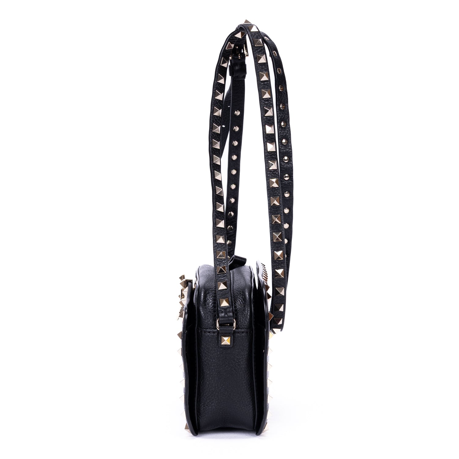 Shoulder Bag Rockstud Studded Camera Crossbody Black Studded Calfskin Leather