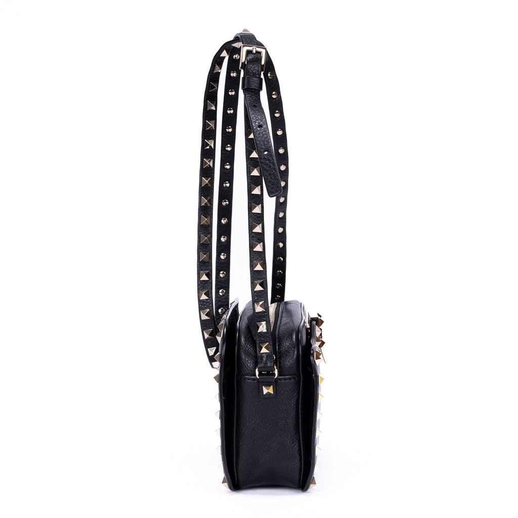 Shoulder Bag Rockstud Studded Camera Crossbody Black Studded Calfskin Leather