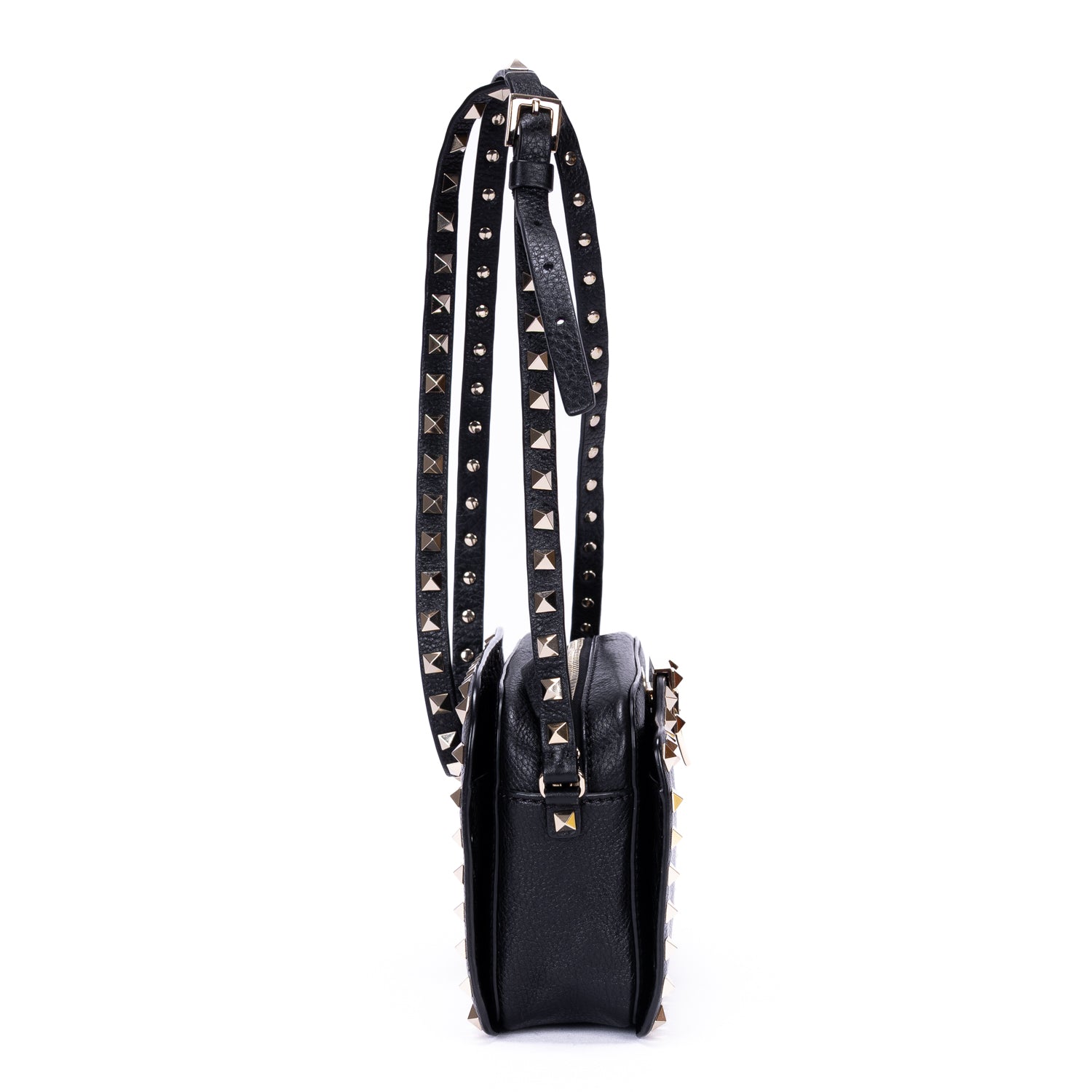 Shoulder Bag Rockstud Studded Camera Crossbody Black Studded Calfskin Leather