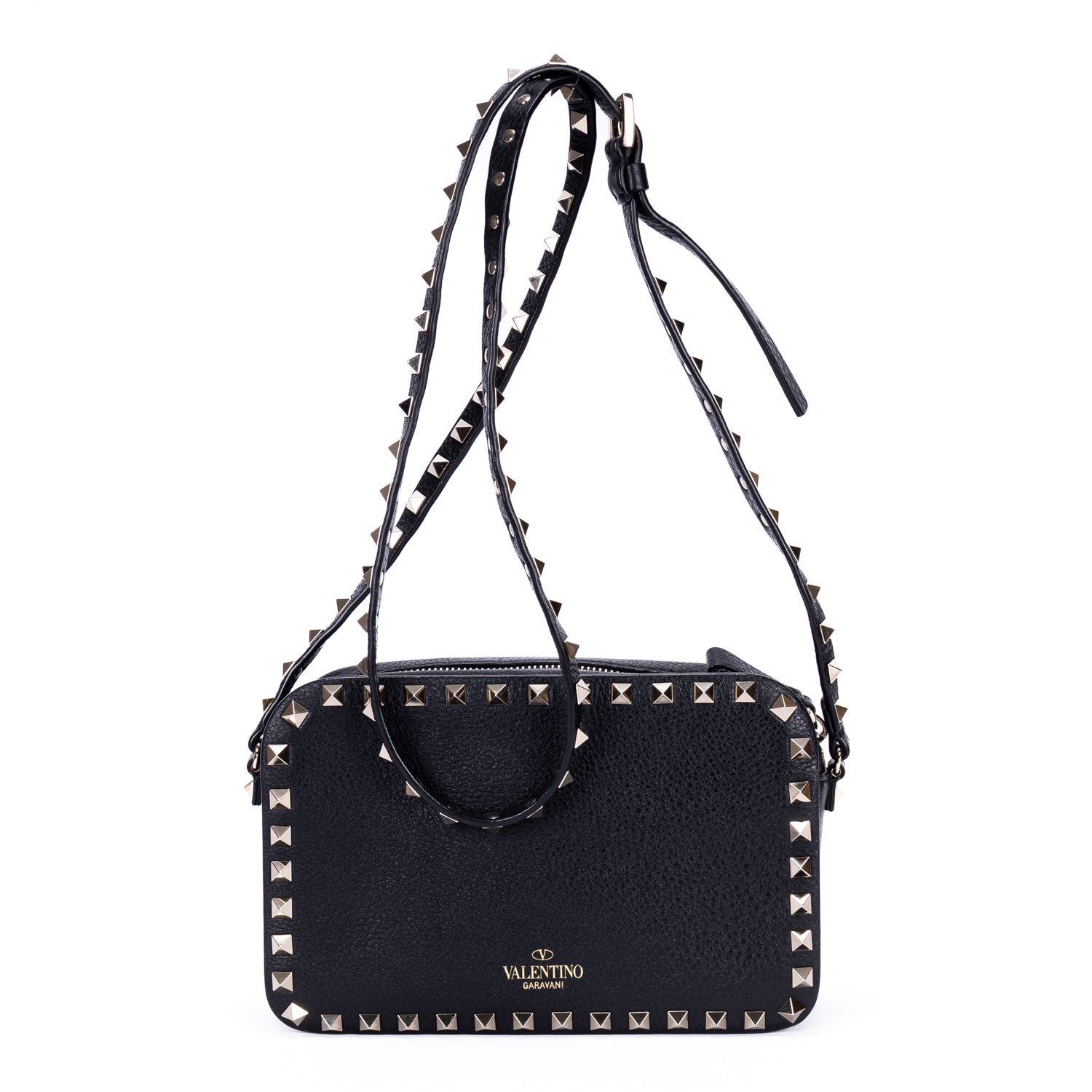 Shoulder Bag Rockstud Studded Camera Crossbody Black Studded Calfskin Leather