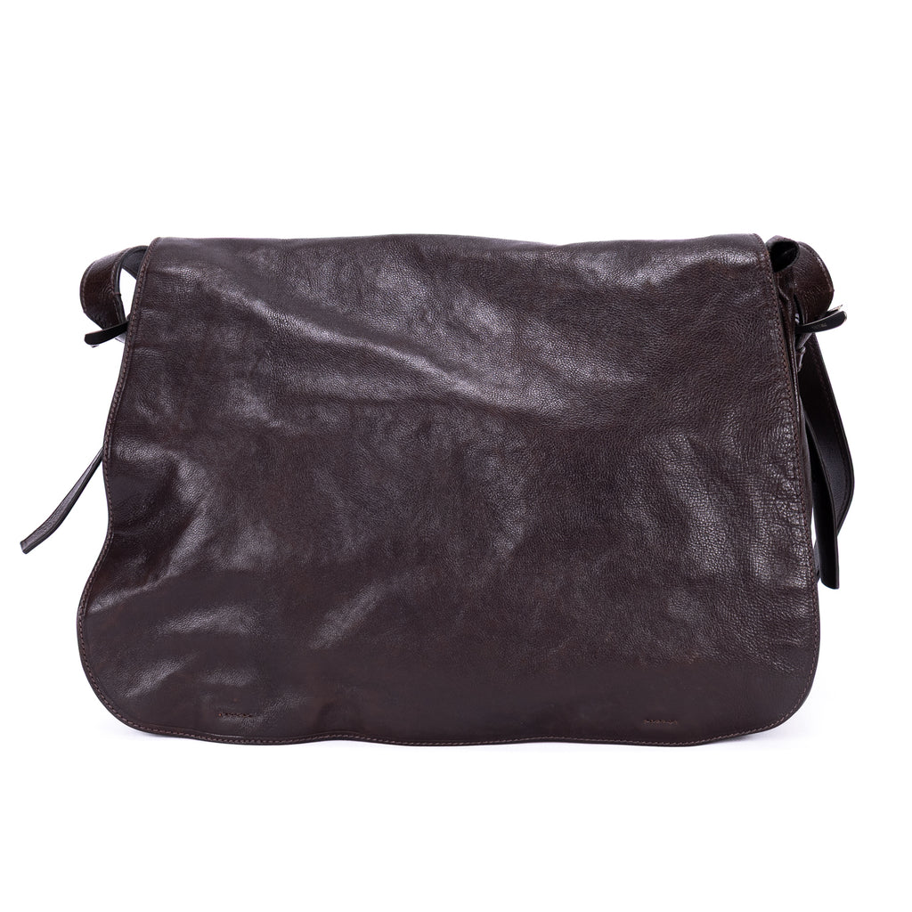 Shoulder Bag Men's Flap Messenger Black Calfskin Leather