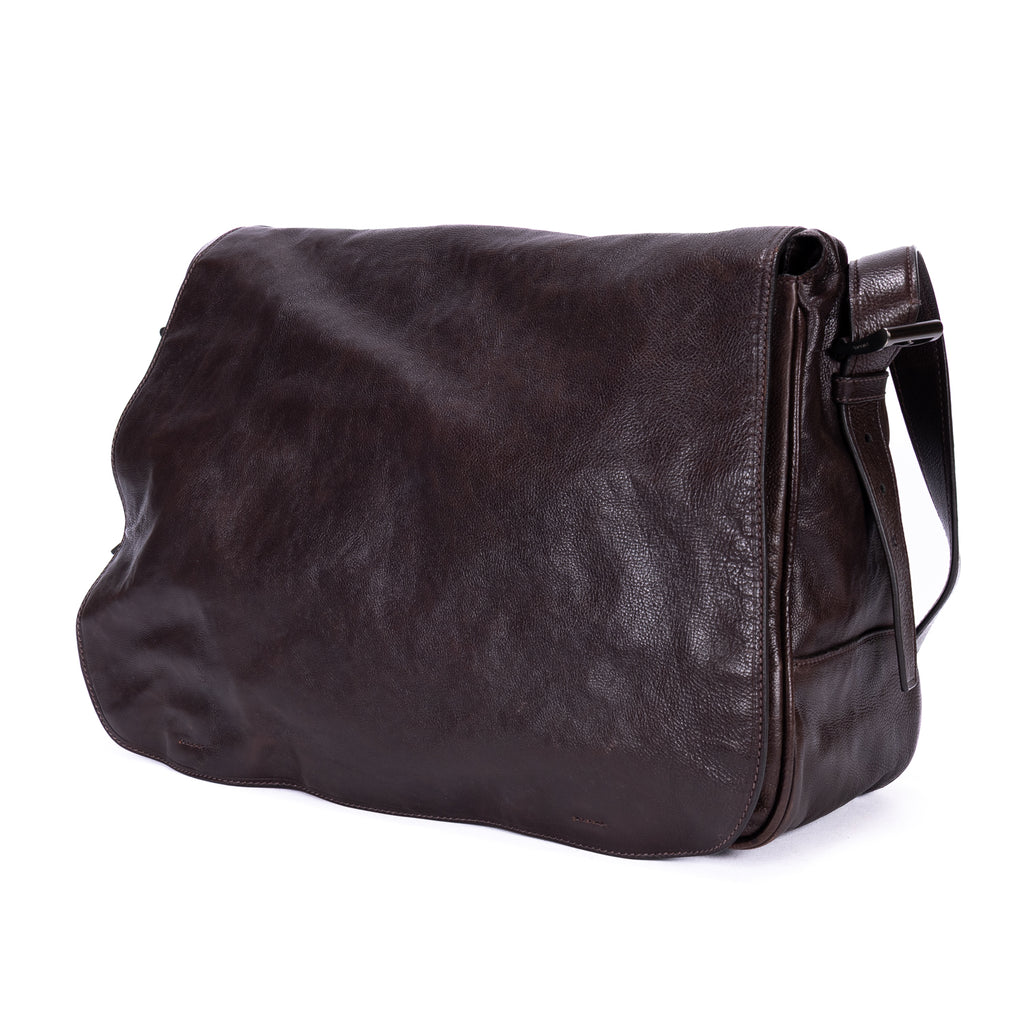 Shoulder Bag Men's Flap Messenger Black Calfskin Leather