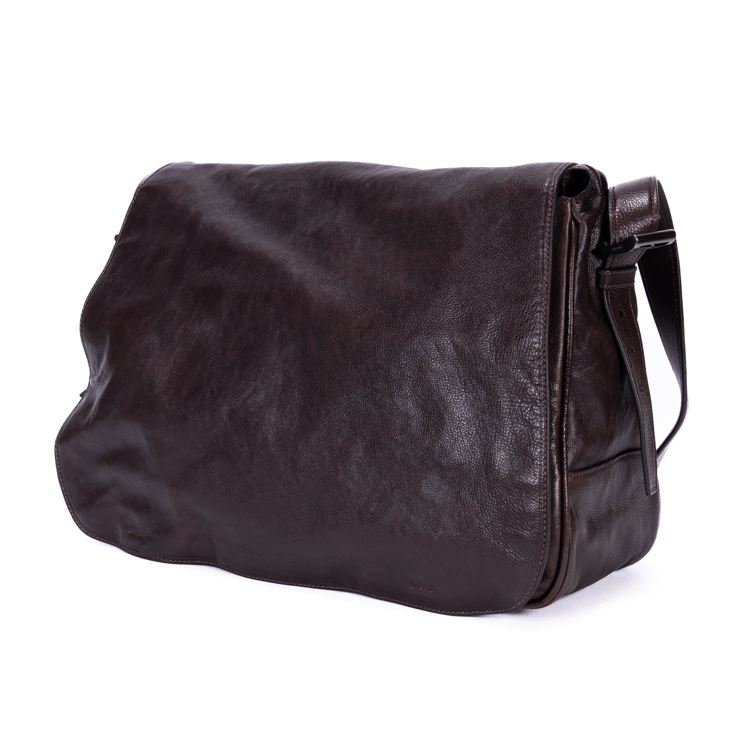 Shoulder Bag Men's Flap Messenger Black Calfskin Leather