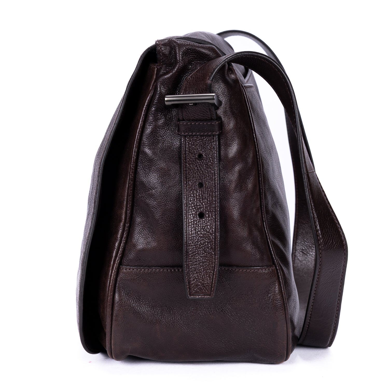 Shoulder Bag Men's Flap Messenger Black Calfskin Leather
