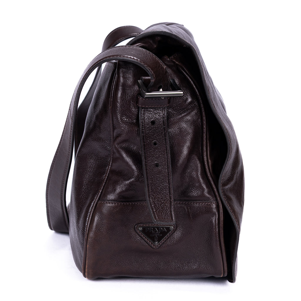 Shoulder Bag Men's Flap Messenger Black Calfskin Leather
