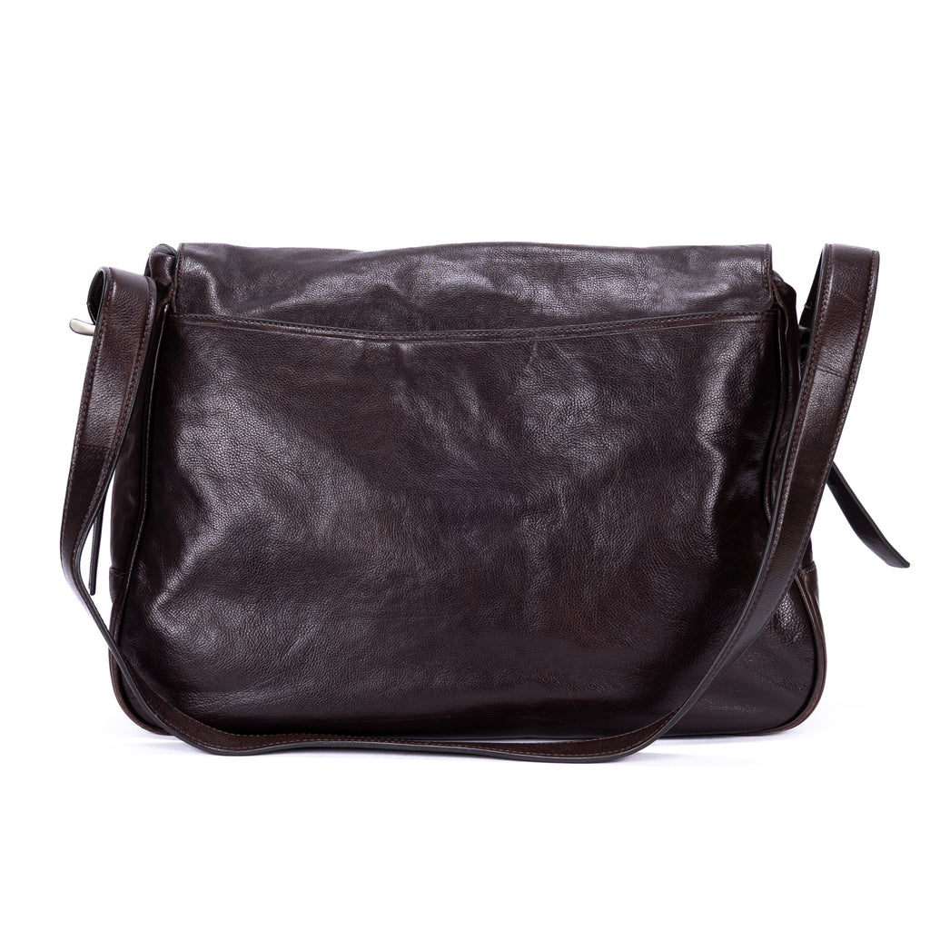 Shoulder Bag Men's Flap Messenger Black Calfskin Leather