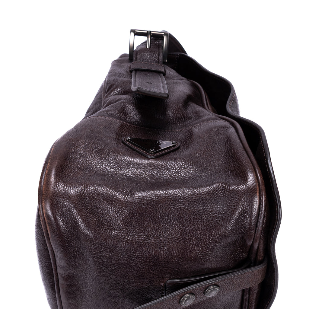 Shoulder Bag Men's Flap Messenger Black Calfskin Leather