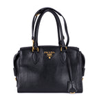 Shoulder Bag Shopping Tote Black Calfskin Leather