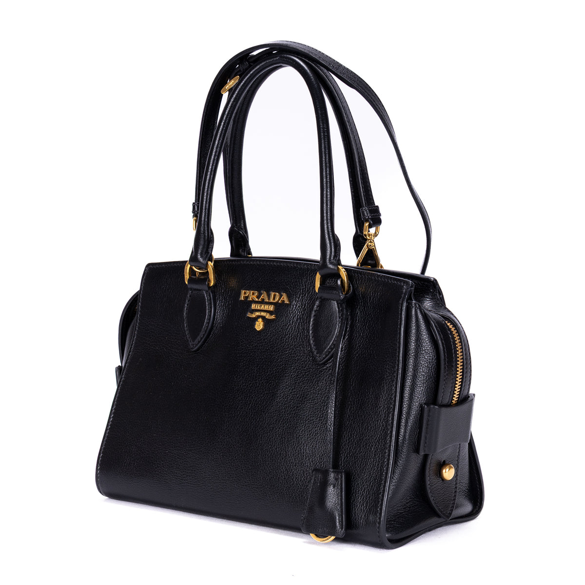 Shoulder Bag Shopping Tote Black Calfskin Leather