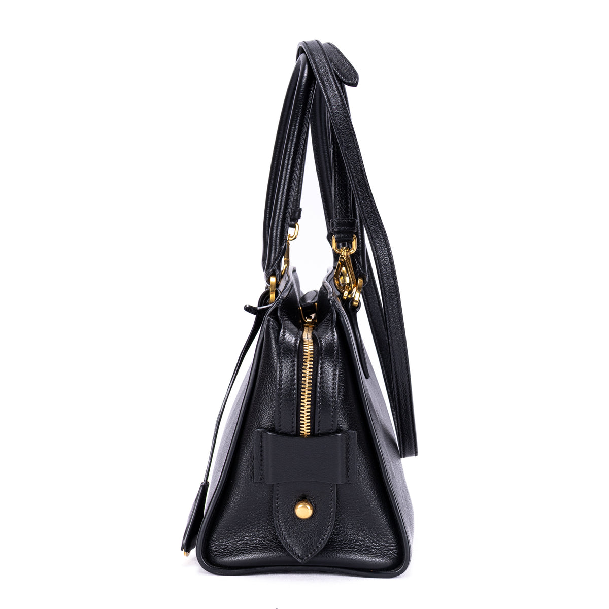 Shoulder Bag Shopping Tote Black Calfskin Leather
