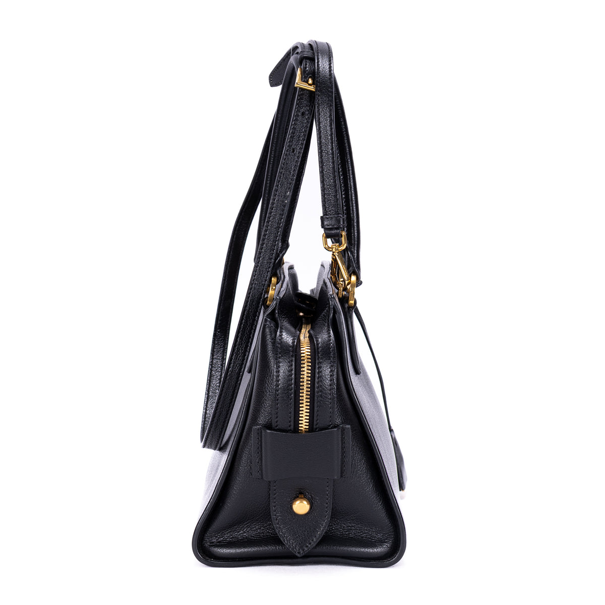 Shoulder Bag Shopping Tote Black Calfskin Leather