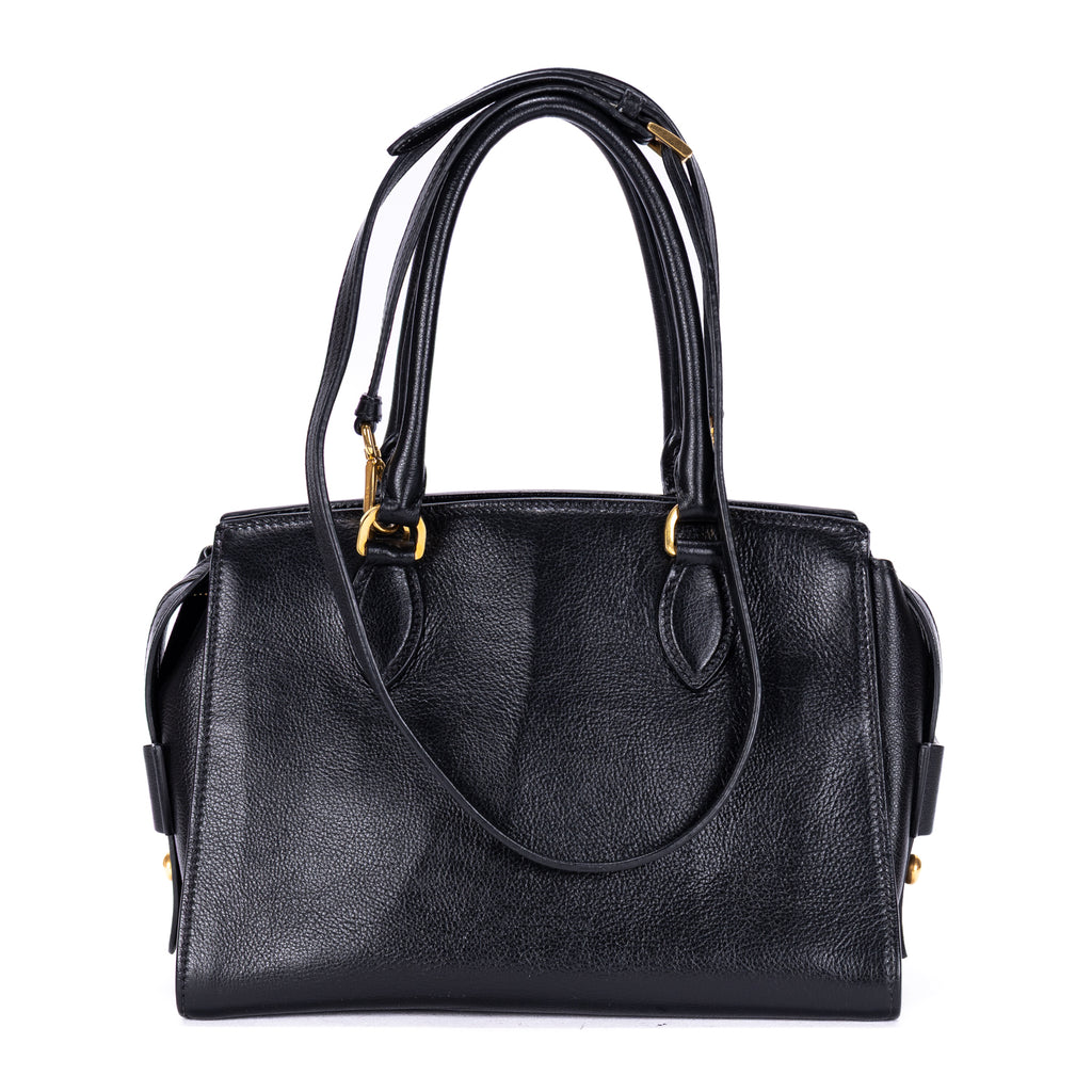 Shoulder Bag Shopping Tote Black Calfskin Leather