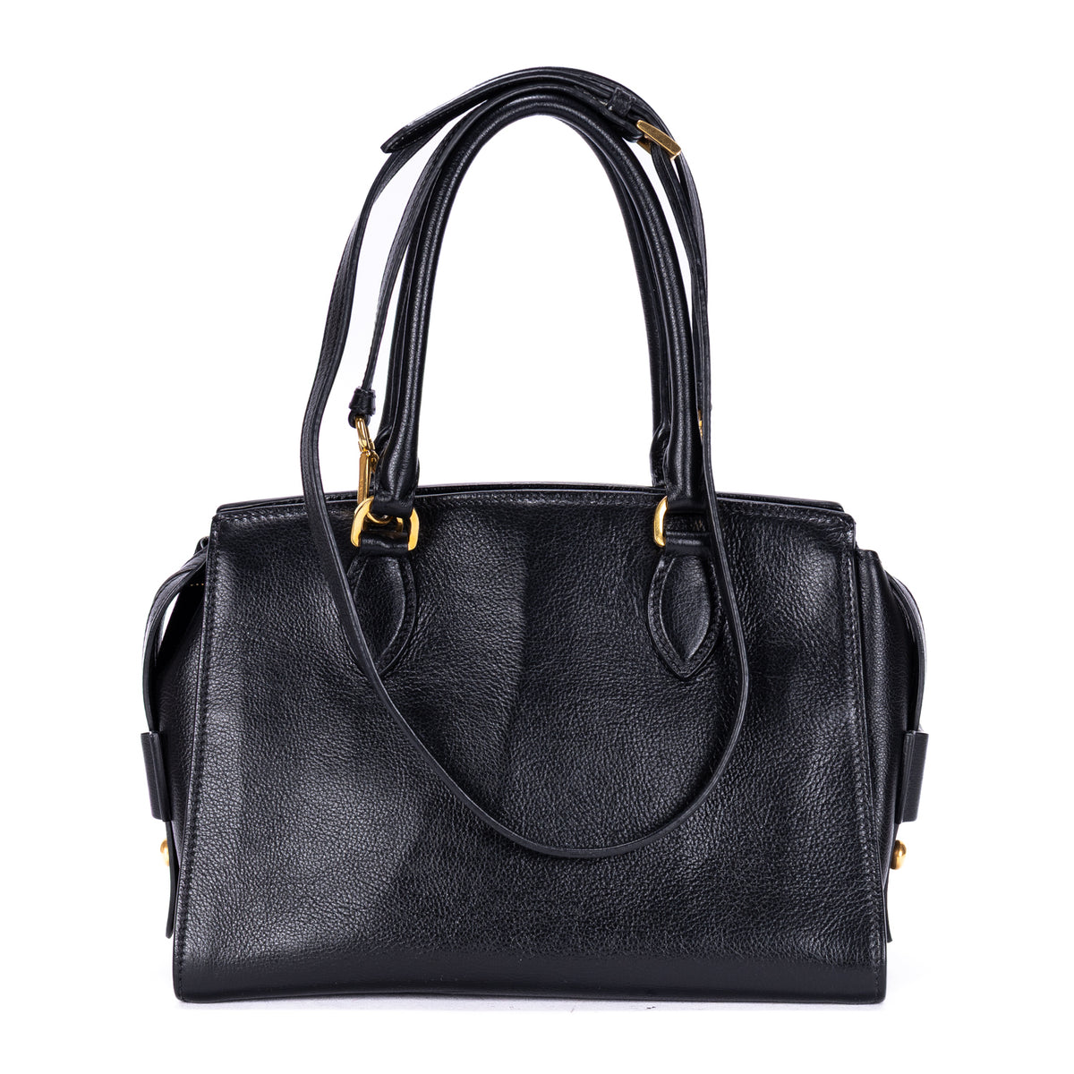 Shoulder Bag Shopping Tote Black Calfskin Leather