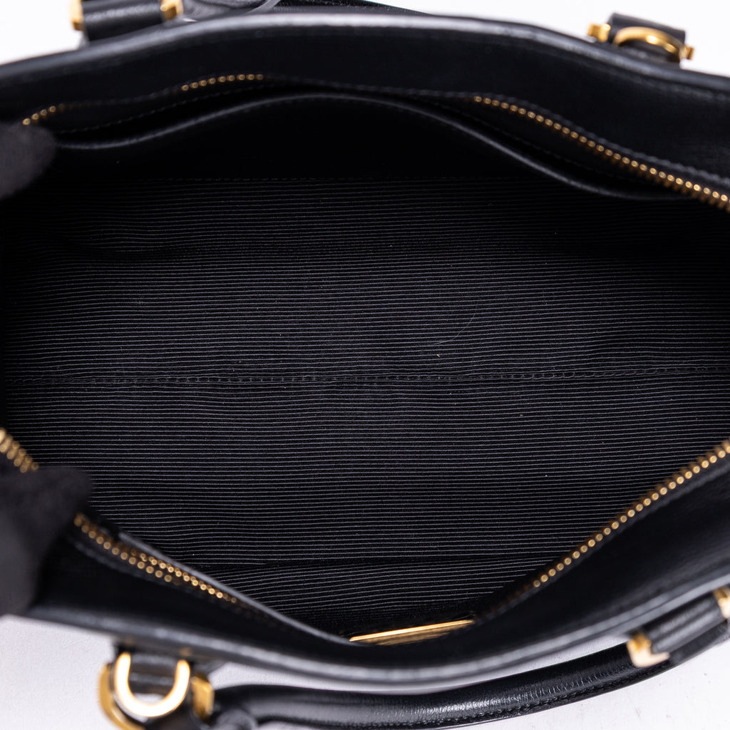 Shoulder Bag Shopping Tote Black Calfskin Leather