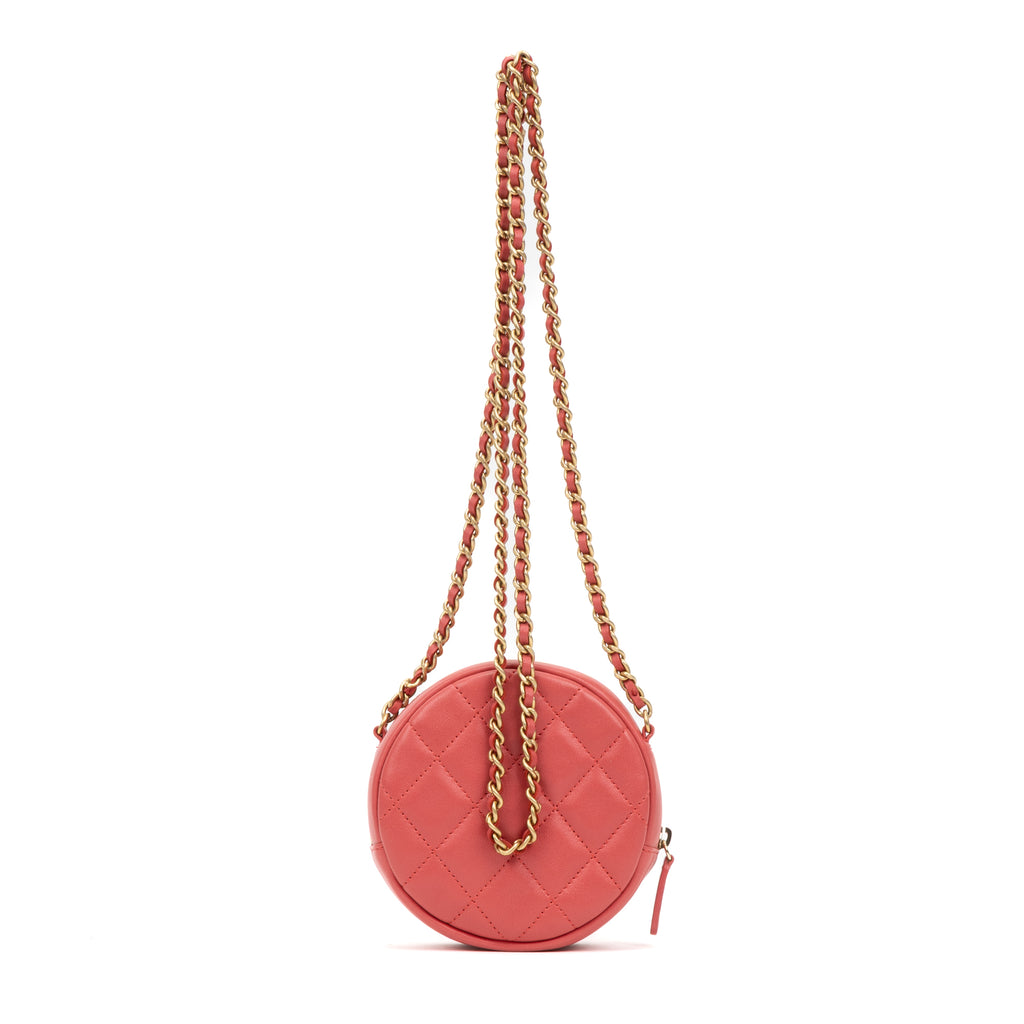 Shoulder Bag Ltd. Ed. Charms Mini Round Clutch Pink Lambskin Quilted Leather