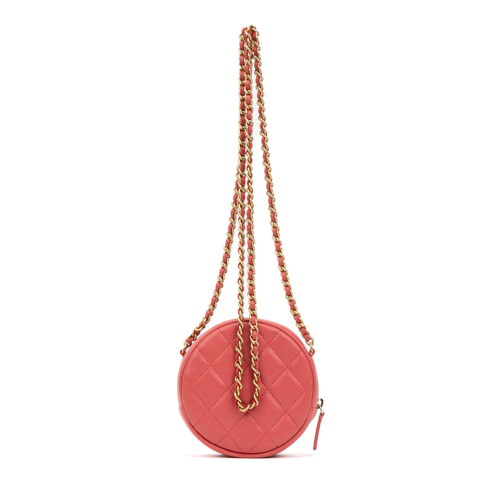 Shoulder Bag Ltd. Ed. Charms Mini Round Clutch Pink Lambskin Quilted Leather