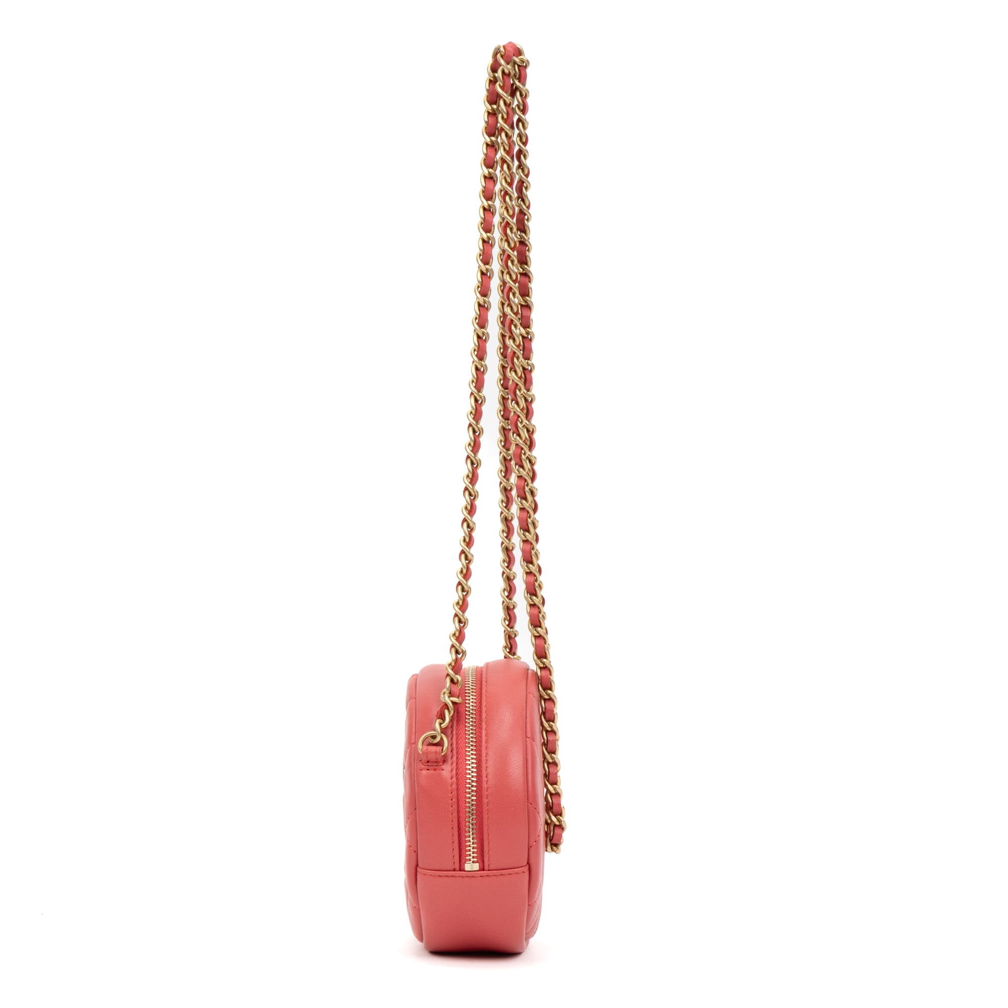 Shoulder Bag Ltd. Ed. Charms Mini Round Clutch Pink Lambskin Quilted Leather