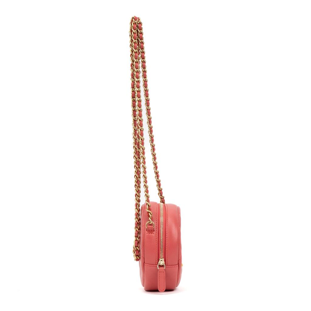 Shoulder Bag Ltd. Ed. Charms Mini Round Clutch Pink Lambskin Quilted Leather