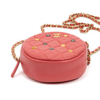 Shoulder Bag Ltd. Ed. Charms Mini Round Clutch Pink Lambskin Quilted Leather