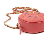Shoulder Bag Ltd. Ed. Charms Mini Round Clutch Pink Lambskin Quilted Leather