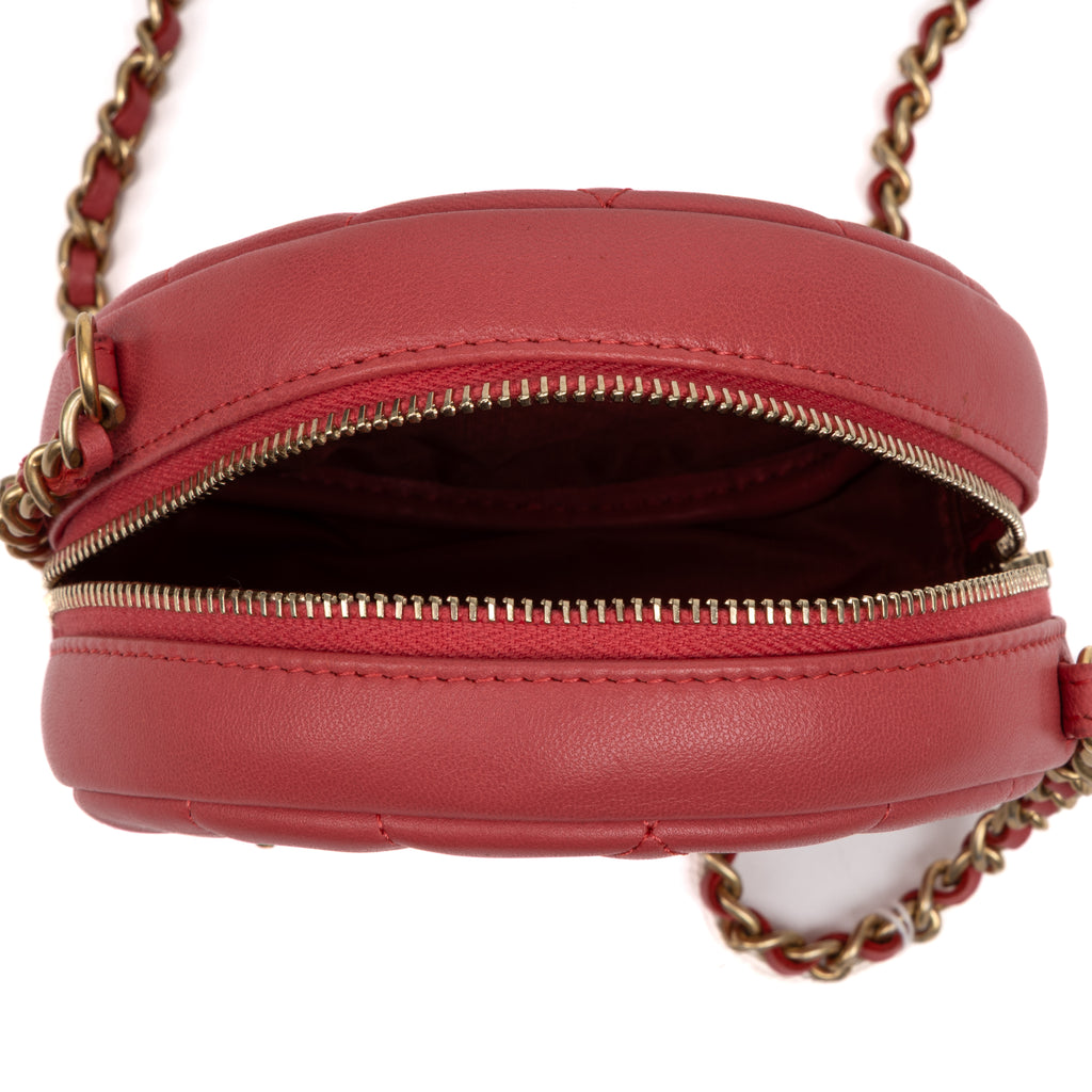 Shoulder Bag Ltd. Ed. Charms Mini Round Clutch Pink Lambskin Quilted Leather