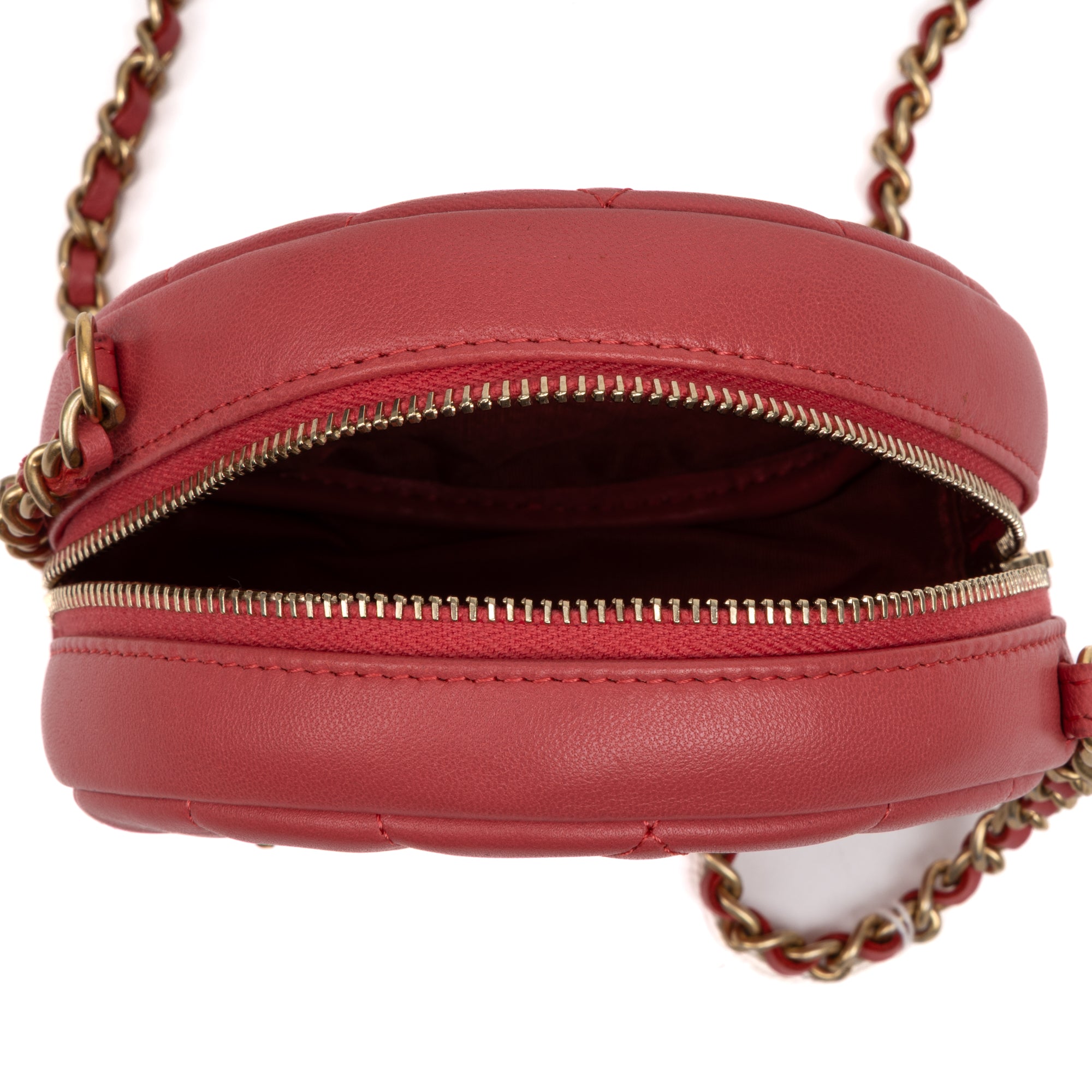 Shoulder Bag Ltd. Ed. Charms Mini Round Clutch Pink Lambskin Quilted Leather