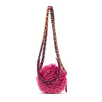 Shoulder Bag Rare Shearling Mini Round Clutch Pink Shearling Canvas