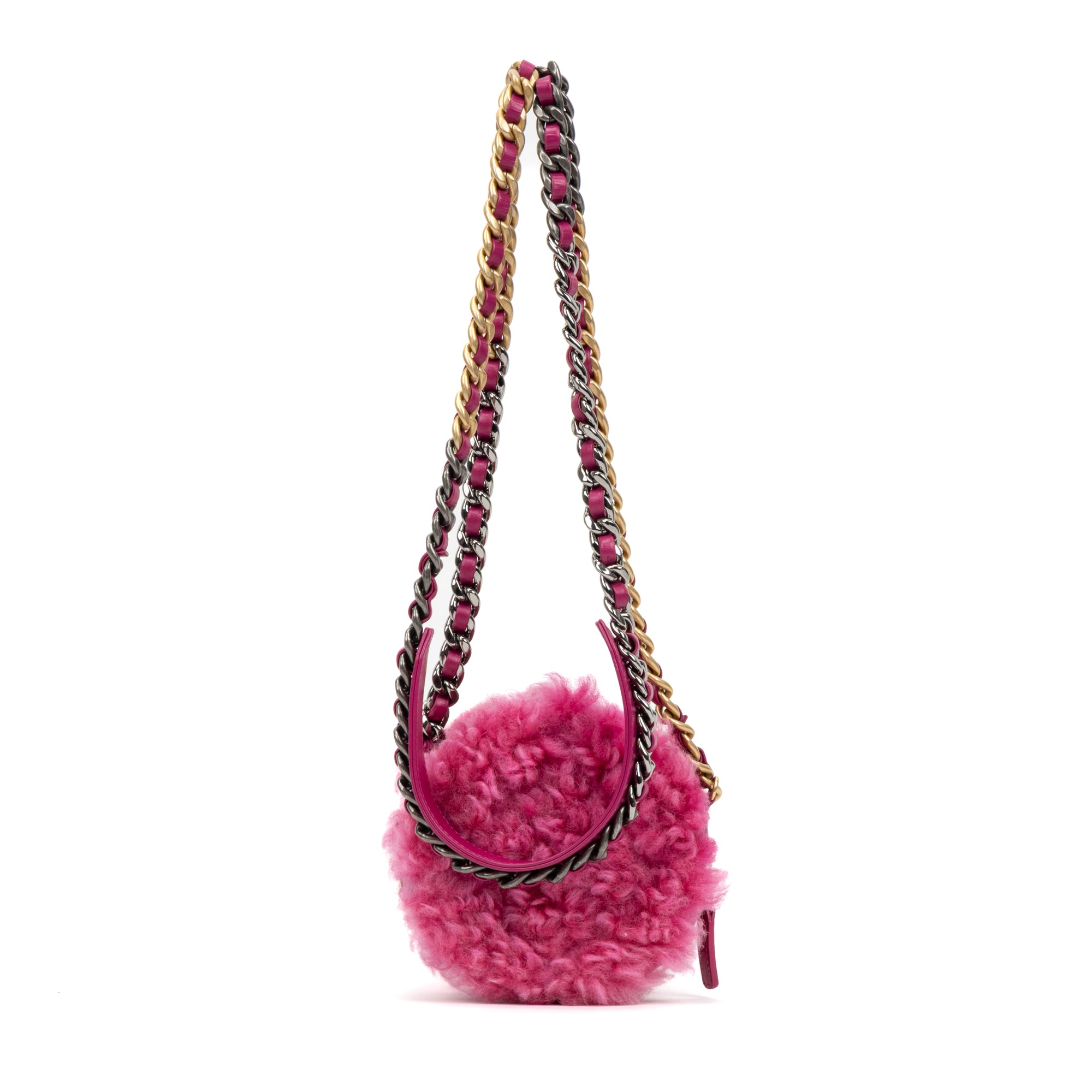 Shoulder Bag Rare Shearling Mini Round Clutch Pink Shearling Canvas