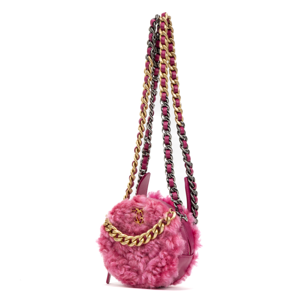 Shoulder Bag Rare Shearling Mini Round Clutch Pink Shearling Canvas