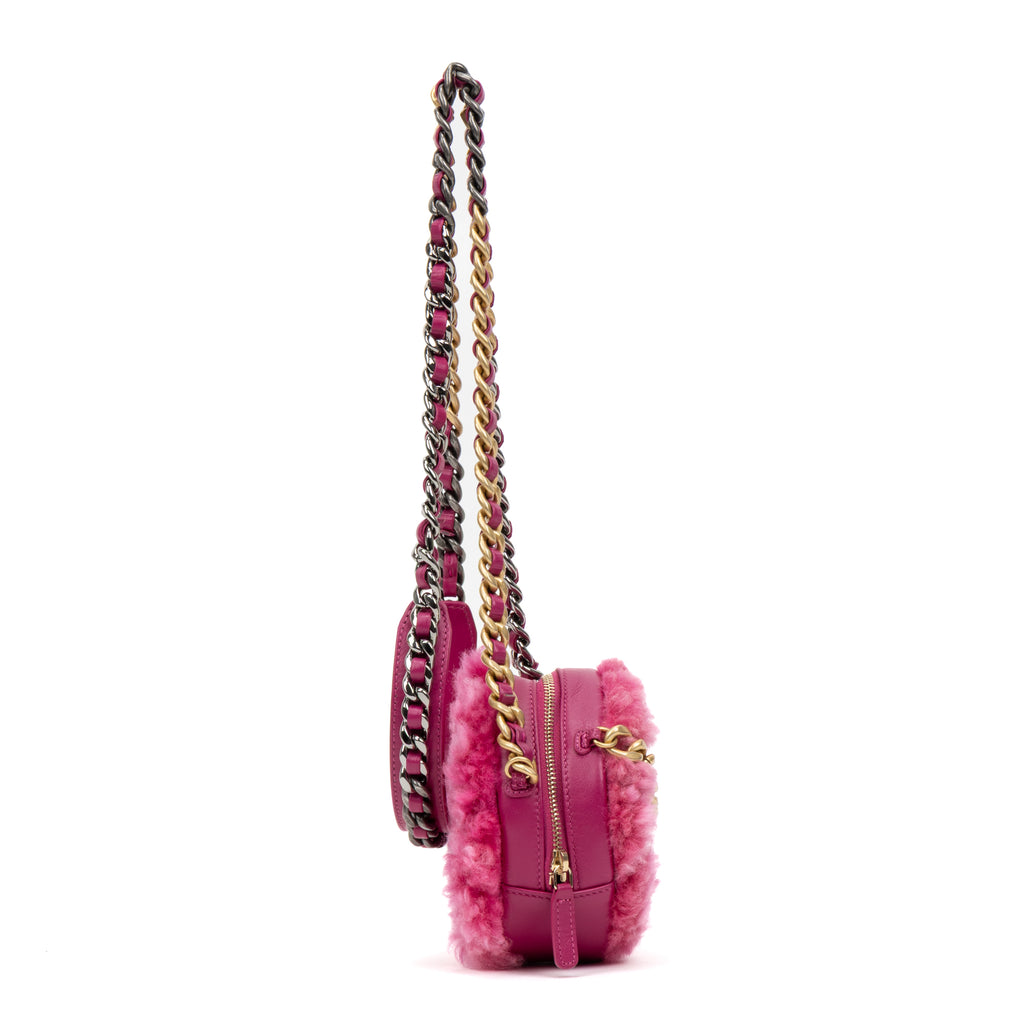 Shoulder Bag Rare Shearling Mini Round Clutch Pink Shearling Canvas