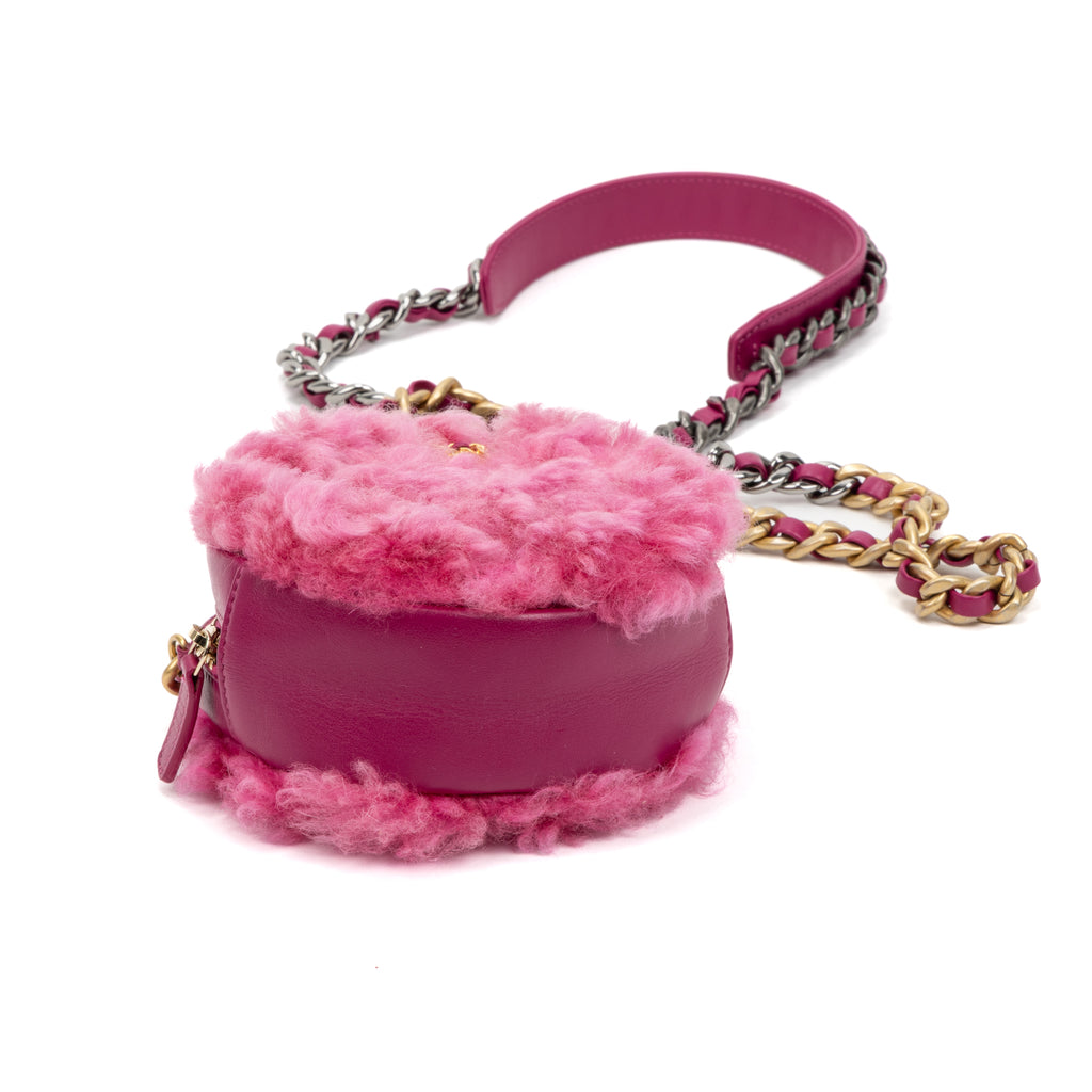 Shoulder Bag Rare Shearling Mini Round Clutch Pink Shearling Canvas