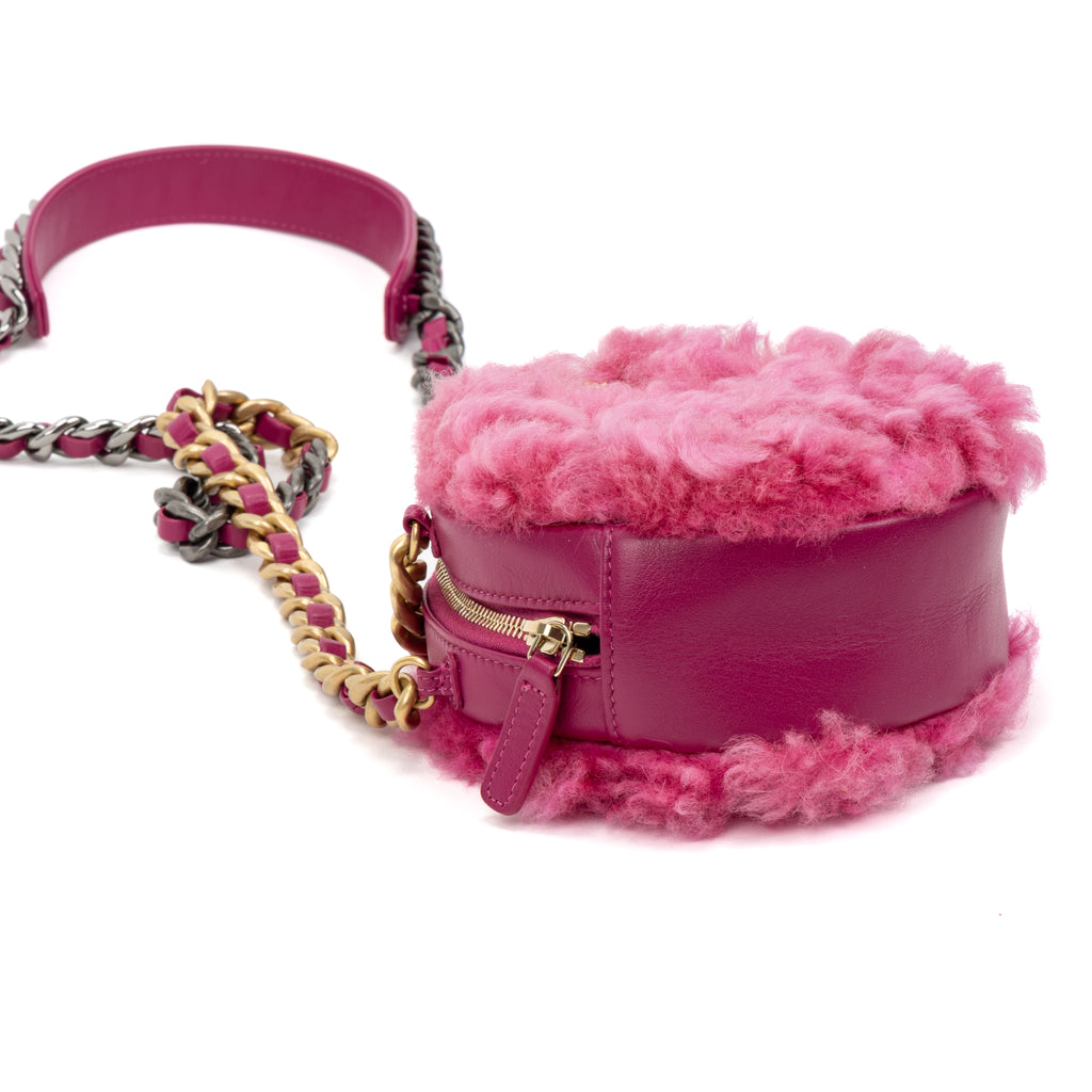 Shoulder Bag Rare Shearling Mini Round Clutch Pink Shearling Canvas