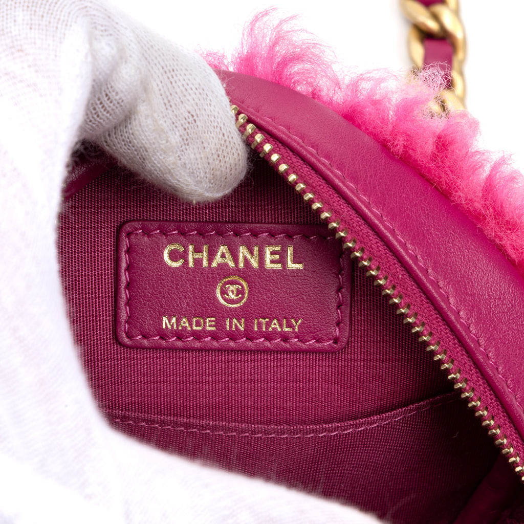 Shoulder Bag Rare Shearling Mini Round Clutch Pink Shearling Canvas