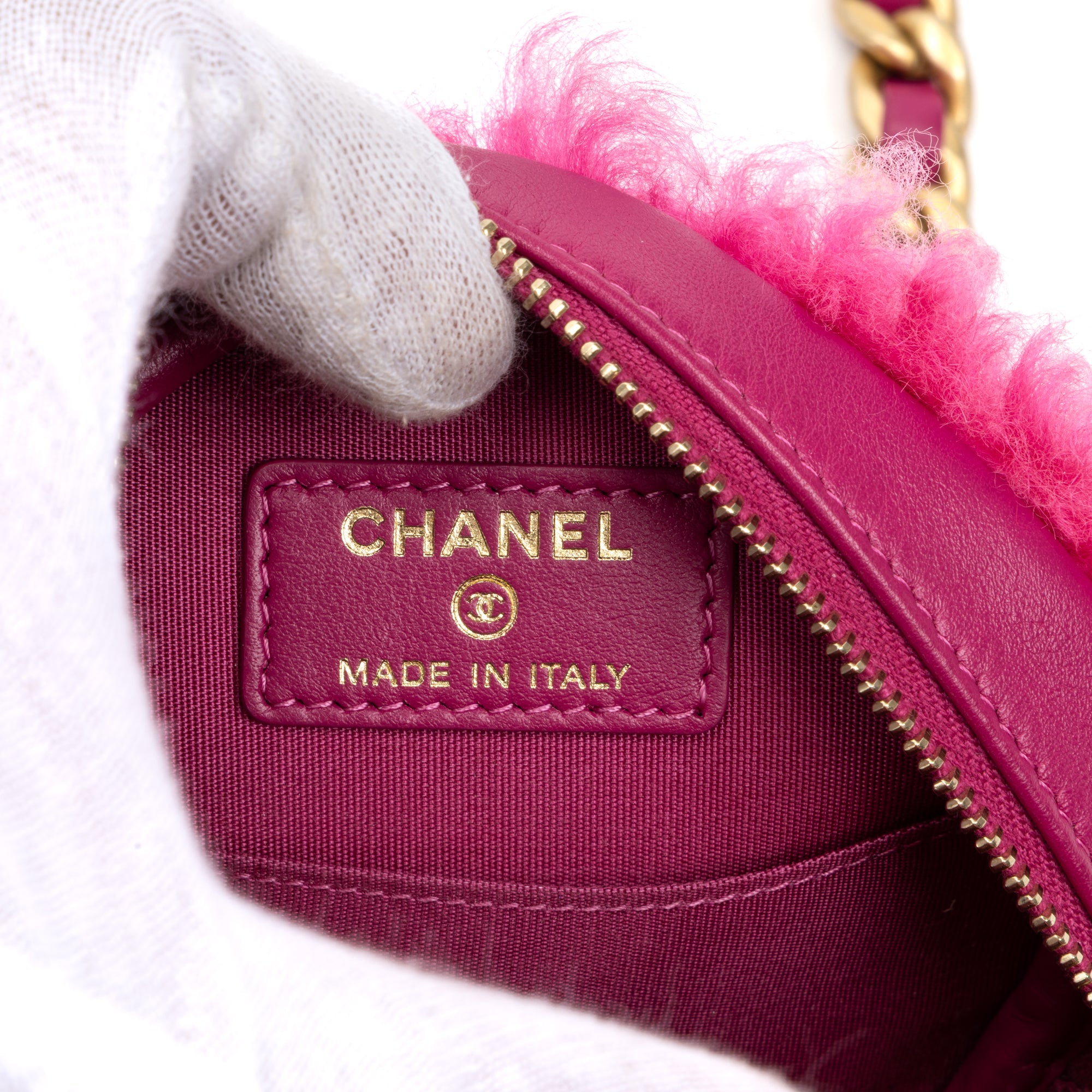 Shoulder Bag Rare Shearling Mini Round Clutch Pink Shearling Canvas
