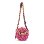 Shoulder Bag Rare Shearling Mini Round Clutch Pink Shearling Canvas
