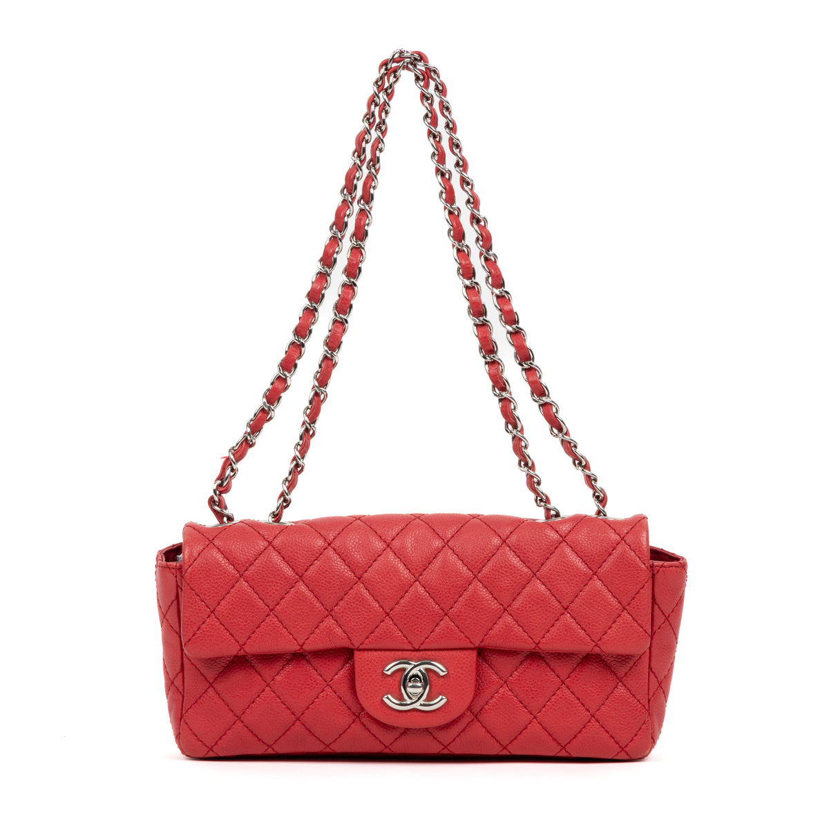 Shoulder Bag Rare East-West Single Flap Red Caviar Quilted Leather