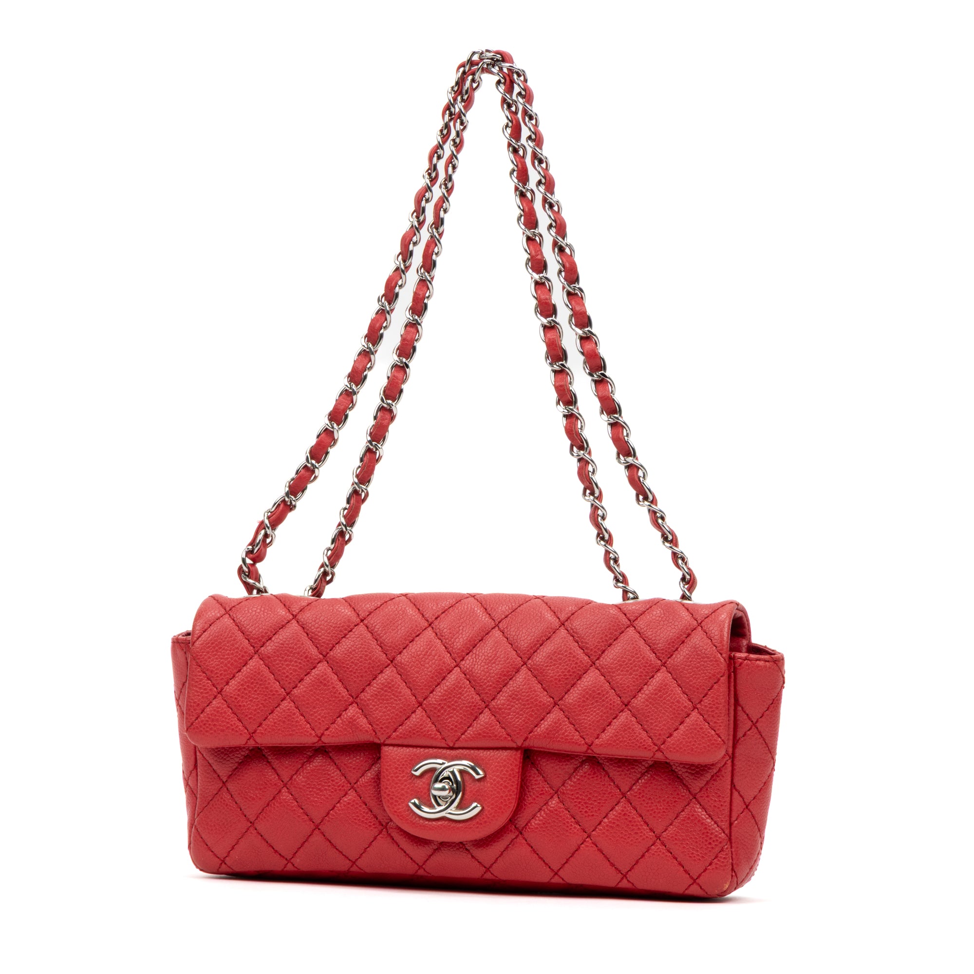 Shoulder Bag Rare East-West Single Flap Red Caviar Quilted Leather