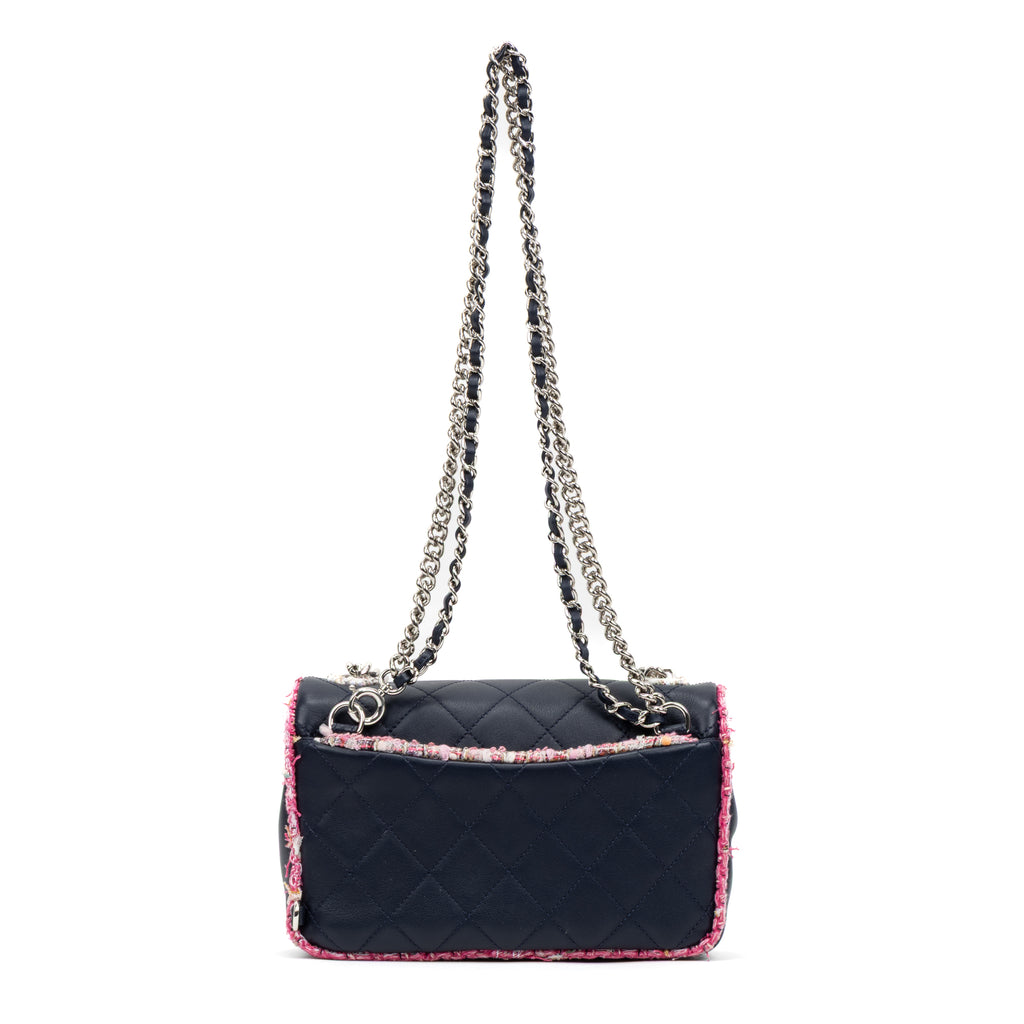 Shoulder Bag Rare Tweed Trim Single Flap Black Lambskin Quilted Leather/Tweed Canvas
