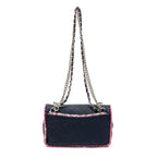 Shoulder Bag Rare Tweed Trim Single Flap Black Lambskin Quilted Leather/Tweed Canvas