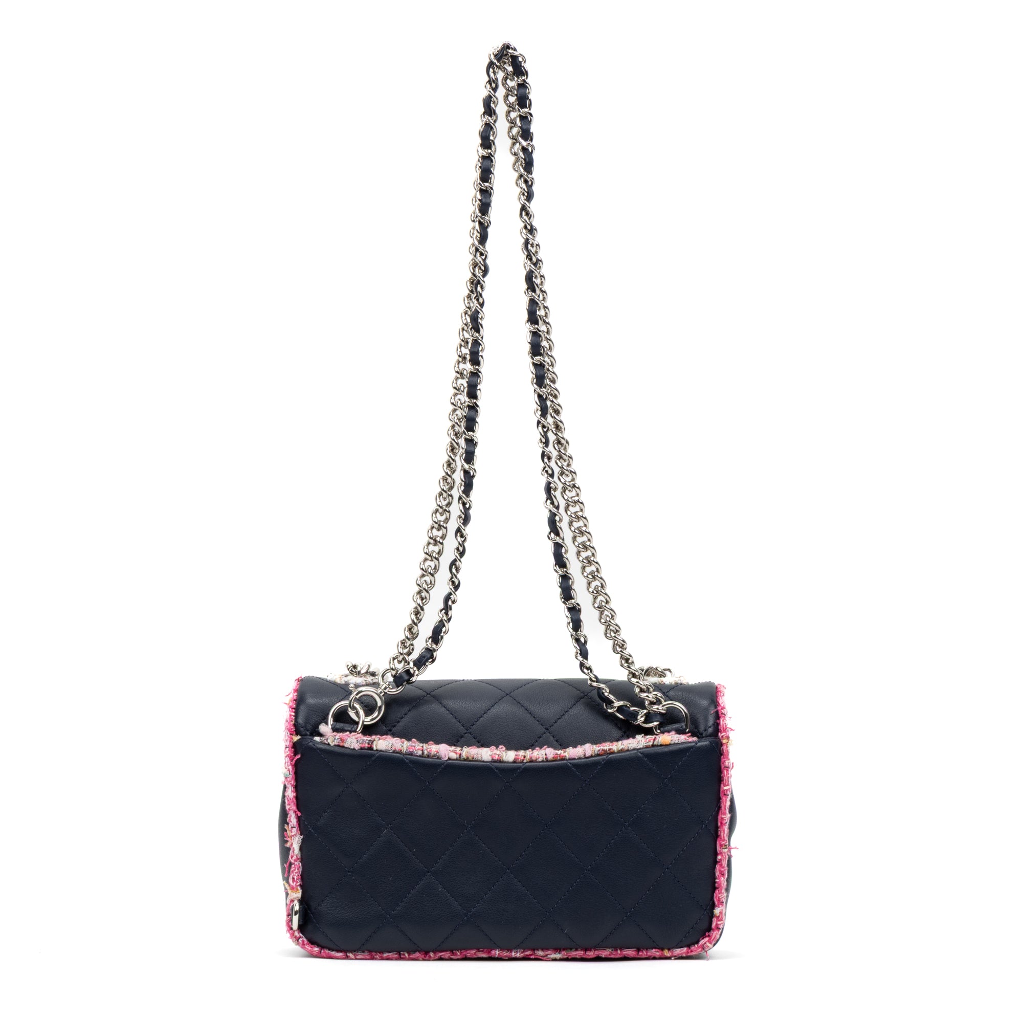 Shoulder Bag Rare Tweed Trim Single Flap Black Lambskin Quilted Leather/Tweed Canvas