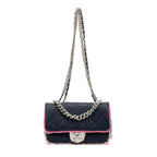 Shoulder Bag Rare Tweed Trim Single Flap Black Lambskin Quilted Leather/Tweed Canvas