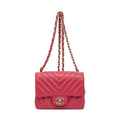 Shoulder Bag Square Classic Single Flap Mini Pink Lambskin Chevron Quilted Leather