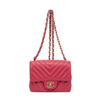 Shoulder Bag Square Classic Single Flap Mini Pink Lambskin Chevron Quilted Leather