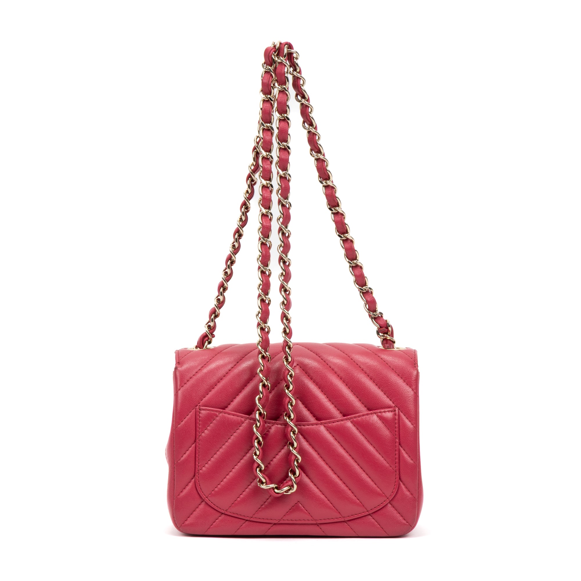 Shoulder Bag Square Classic Single Flap Mini Pink Lambskin Chevron Quilted Leather