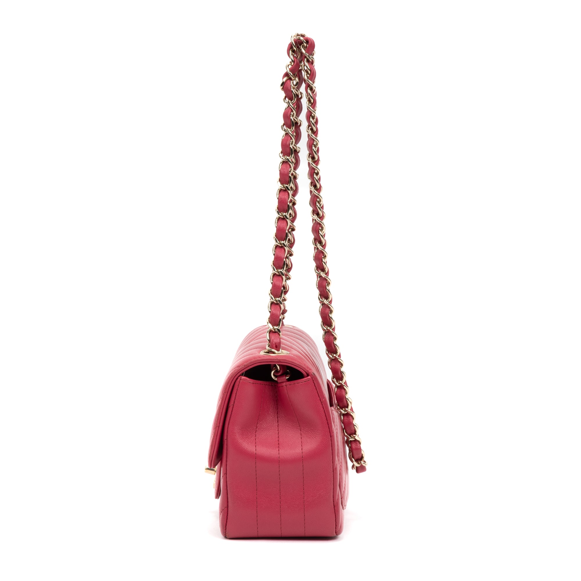 Shoulder Bag Square Classic Single Flap Mini Pink Lambskin Chevron Quilted Leather