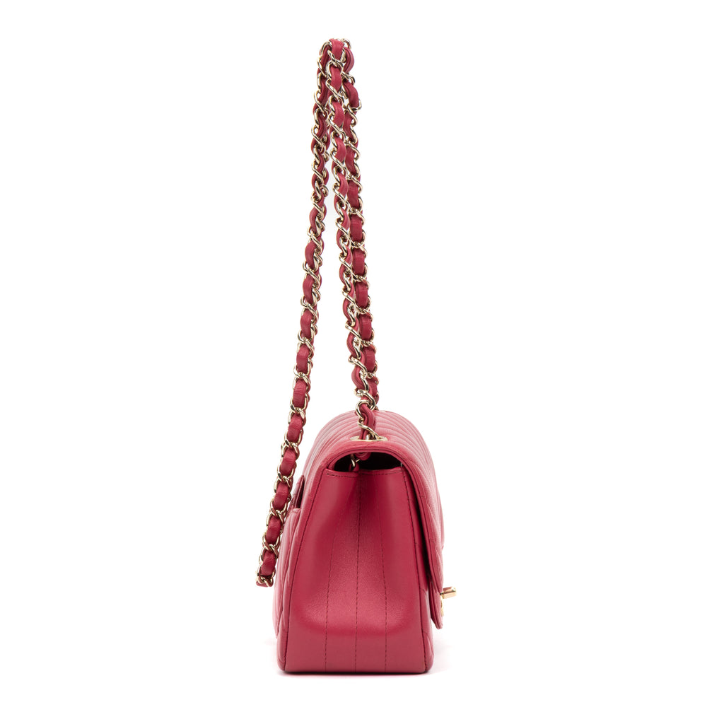 Shoulder Bag Square Classic Single Flap Mini Pink Lambskin Chevron Quilted Leather