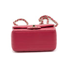 Shoulder Bag Square Classic Single Flap Mini Pink Lambskin Chevron Quilted Leather