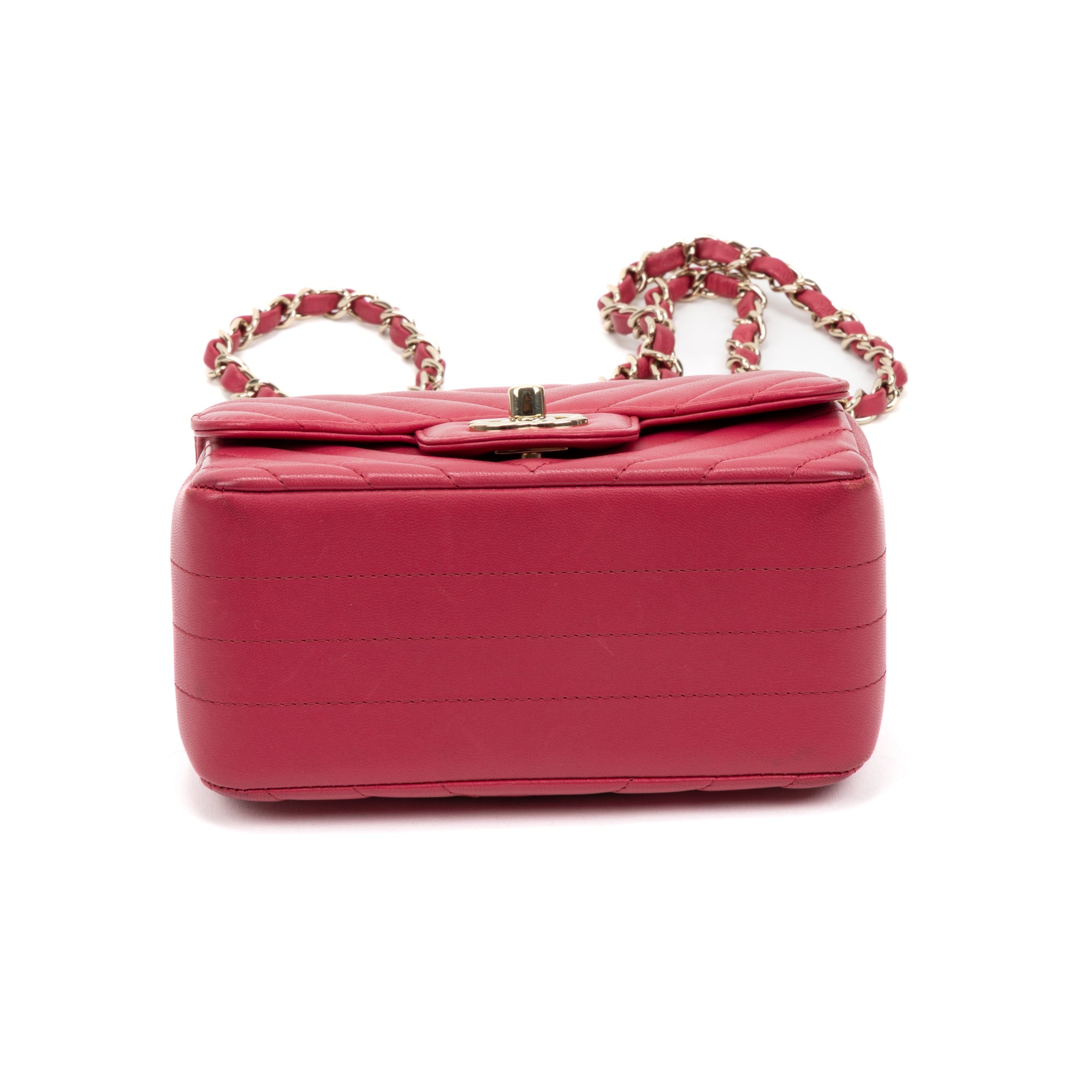 Shoulder Bag Square Classic Single Flap Mini Pink Lambskin Chevron Quilted Leather